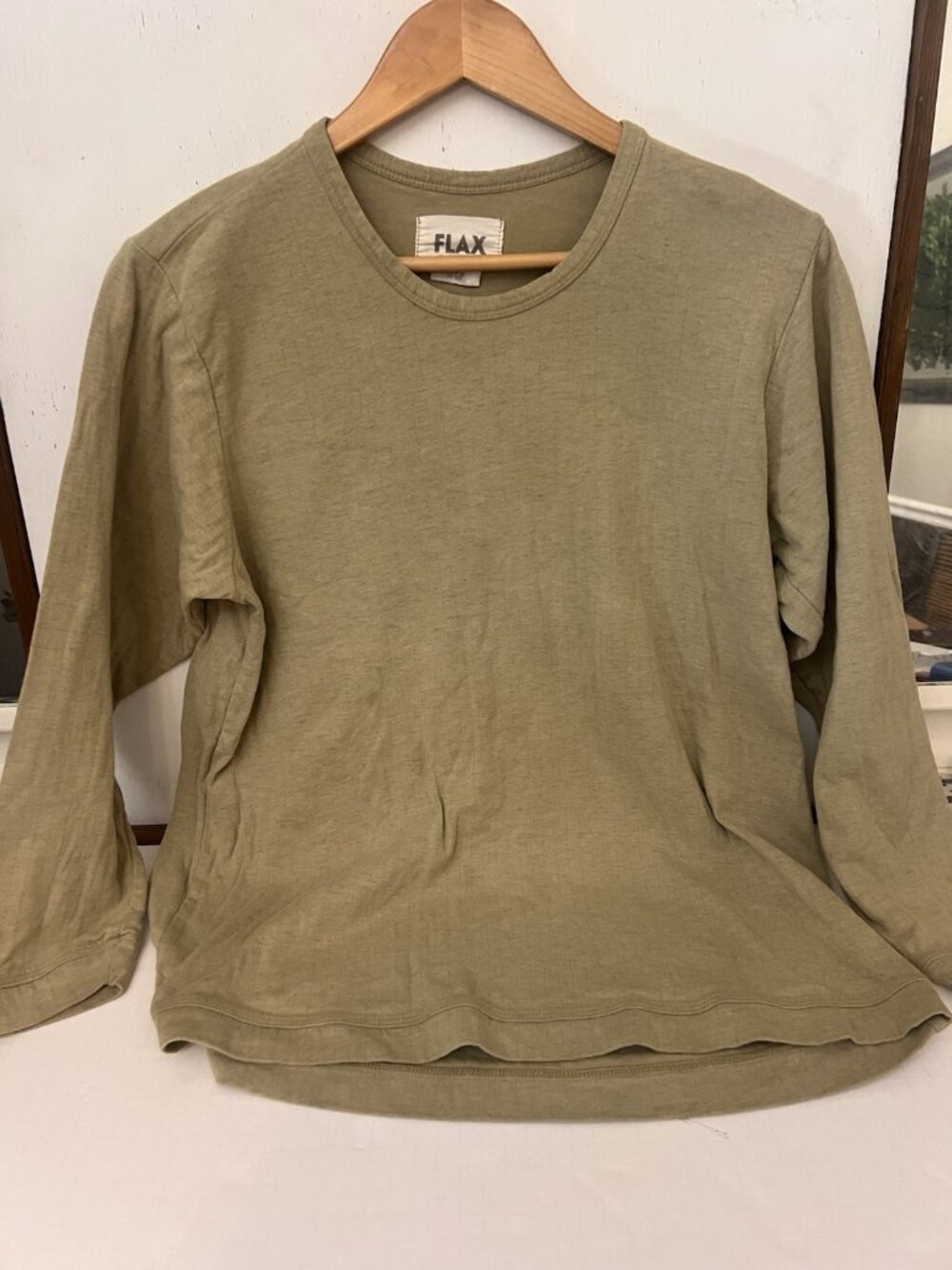 FLAX Jeanne Engelhart Cotton Long Sleeve Crewneck Minimalist shirt top Small. Jj